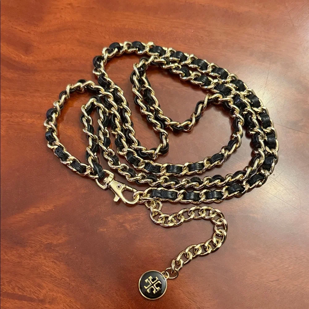 Tory Burch Elegant Gold and Black Chain Belt - Picture 2 of 4